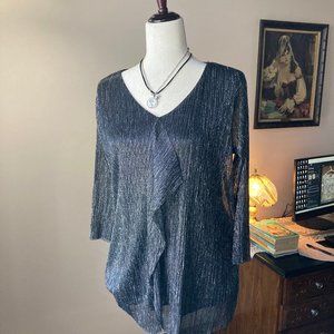 Christopher & Banks Black Shimmering Women's Cocktail Top 3/4 Sleeve Size M